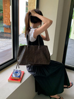 Tas Tote Kulit PU Besar dan Lembut, Tas Selempang Vintage Model Slouchy dengan Tali Serut Samping, Tas Kerja Modis untuk Wanita