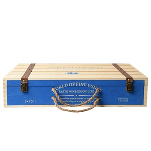 Custom wood wine wooden box Wholesale 6 Bottles Whiskey handle box Champagne wine glass case