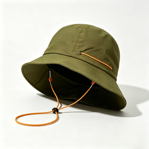 <b>Men</b> Olive Green Wide Brim Bucket <b>Hat</b> UPF50+ Quick Dry Ripstop Outdoor Fishing <b>Sun</b> <b>Hat</b> with Orange Wind Lanyard - Product Image 4
