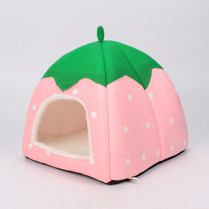 Floral Strawberry Shaped Foldable Eco-Friendly Cartoon Solid Pet House Four Seasons Semi-<b>Enclosed</b> <b>Dog</b> Mat Removable Washable - Product Image 3