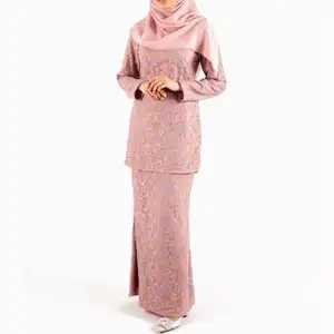 Vestido de renda feminino personalizado, novo design moderno para mulheres roupas malásia vestido de saia combo