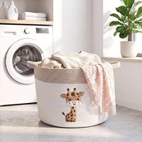 Grands paniers en corde de coton tressée, girafe mignonne, marron et blanc |   Taille 20"x14", Sac de rangement en corde de coton avec poignées pour couverture de bébé
