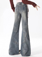 Denim bleu femme taille haute évasé jean jambe large botte coupe Design bouton décoration Simple lavé Technique coupe ample