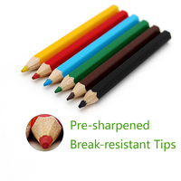 Ensemble de 6 mini crayons de couleur demi-longueur en boîte pour écoliers et enfants dessinant