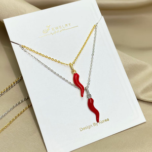 Collier Corne Italienne Cornicello en Laiton Plaqué Or avec Émail Rouge, Porte-Bonheur Corno, Bijoux de Mode, Vente en Gros - Product Image 4