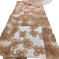 Tissu non tissé extensible en mousseline de soie avec broderie florale bleue, dentelle, strass, paillettes et perles pour robes de mariée WFB-223