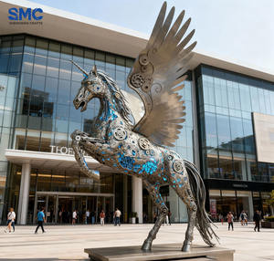 Opera d'Arte SMC a Grandezza Naturale in Acciaio Inossidabile, Cavallo Alato di <span class=keywords><strong>Fantascienza</strong></span> per Centri Commerciali, Biblioteche, Piazze e Spazi Pubblici all'Aperto - Product Image 1