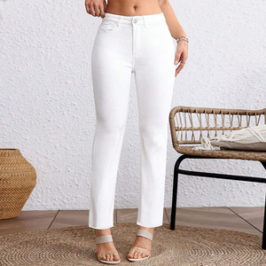 Jeans de Mezclilla Blancos de Talle Grande para Mujer, Corte Recto, Cintura Alta, Ajuste Elástico, Venta en Europa y América - Product Image 1