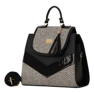 Sac fourre-tout en jute moyen pour femme Fana Haven, motif léopard noir, fermeture à fermoir, poignée longue, usage publicitaire - Product Image 1