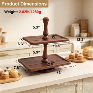 Support à gâteau rustique en bois à deux niveaux, plateau de service à étages, présentoir à gâteau pour table de cuisine, support à desserts - Product Image 4