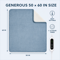 Plaid chauffant 50x60 en flanelle sherpa réversible, 10 niveaux de chaleur, 12 réglages de minuterie, arrêt automatique, protection contre la surchauffe, certifié FC