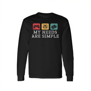 Camiseta de manga larga unisex con cuello redondo para adultos, Cats Gaming And Cookies My Needs Are Simple, promocional - Product Image 2