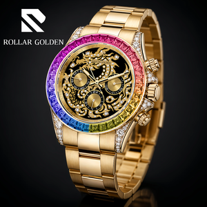 Montres mécaniques étanches pour hommes Rolar Golden Private Label, Reloj <span class=keywords><strong>Montre</strong></span>, <span class=keywords><strong>montre</strong></span> automatique de luxe pour hommes avec diamants - Product Image 3