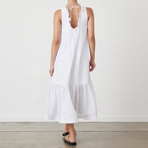 2023 nouvelle grande taille coton sans manches robe de mariée mariée dentelle blanche Sexy élégant Simple femmes dos nu été robes mi-longues - Product Image 4