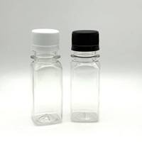 Botol Mini Kotak Bulat Transparan Kosong dari Plastik PET Daur Ulang 2oz 60ml dengan Tutup Sekrup Plastik untuk Jus Minuman.
