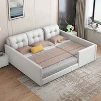 Cama para Padres e Hijos Desmontable con Barandilla, de Cuero y Tela, Cama Infantil Extra Grande con Almacenamiento y Diseño de Paneles