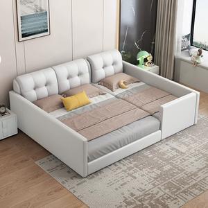 Lit Parent-Enfant Amovible avec Barrière de Sécurité en Cuir <span class=keywords><strong>et</strong></span> Tissu, Lit pour Bébé <span class=keywords><strong>et</strong></span> Enfant, Surdimensionné, Plus Large, Patchwork, Rangement, Lits pour Enfants - Product Image 6