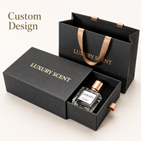 Caja de Regalo para Perfume Estilo Cajón Negro con Impresión en Dorado, Caja de Empaque para Perfume, Presentación de Regalo Cosmético