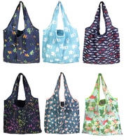 Tas Belanja Lipat Ramah Lingkungan, Dapat Digunakan Kembali, Anti Air, Berbahan Kanvas dengan Pola Geometris, Cetak Sablon, Dua Pegangan