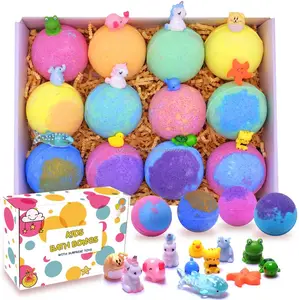 Bomba de banho infantil oem com brinquedos surpresa dentro, banho de bolha fizzies vegan óleo essencial spa banho fizz bolas