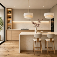KOJOON Armoire de rangement de cuisine sur mesure pour projet d'appartement australien, ensemble îlot de cuisine, cuisines intégrées modulaires pour maisons préfabriquées