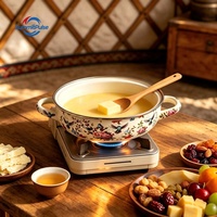 Marmite en émail pour fruits de mer avec doubles poignées, fond plat, pour frire et mijoter, avec couvercle, rangement facile, ustensile de cuisine