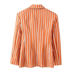 Blazer a Rayas con Flecos, Corte Entallado, para <span class=keywords><strong>Mujer</strong></span>, Elegante, con Cuello <span class=keywords><strong>de</strong></span> Solapa, <span class=keywords><strong>Chaqueta</strong></span> <span class=keywords><strong>de</strong></span> Oficina, OEM/ODM por Fábrica <span class=keywords><strong>de</strong></span> Ropa China, Formal - Product Image 2
