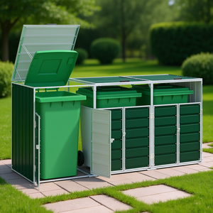 Contenedor de Basura de Acero con Ruedas para Tres Contenedores, Verde, 85 x 31.9 x 45.3 cm, Uso en Jardín Exterior - Product Image 2