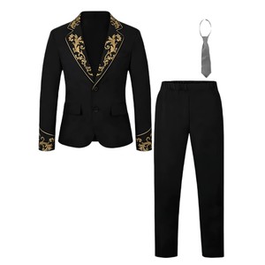 Traje <span class=keywords><strong>de</strong></span> Caballero para Niños, Estilo Barroco, Bordado Dorado, Chaqueta con Solapa <span class=keywords><strong>de</strong></span> Muesca, Pantalones Rectos, Corbata, 3 Piezas, Conjunto para Fiesta - Product Image 5