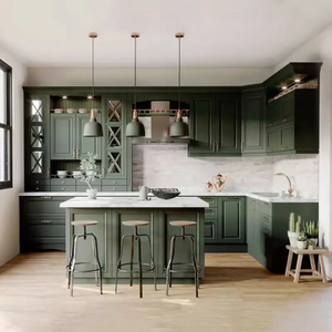 Ensemble d'armoires de <span class=keywords><strong>cuisine</strong></span> de style Shaker en kit, bicolore vert sauge et blanc, avec portes encadrées et éclairage intégré, mobilier de <span class=keywords><strong>cuisine</strong></span> moderne pour la maison - Product Image 4