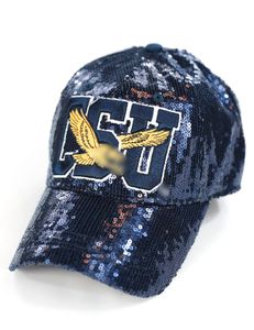 Gorras de béisbol de lentejuelas brillantes hechas a mano para mujer Gameday Sports Team logo Blue Bills Sequin Hats University BCU DSU EWU Gorras de lentejuelas - Product Image 2