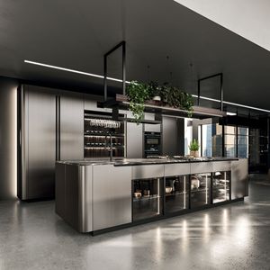 Mueble de Cocina Moderno de Acero Inoxidable con Puerta de Vidrio y Diseño de Isla Integrada para Hogar Contemporáneo - Product Image 3