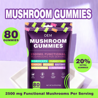 Gummies véganes sans sucre à l'ashwagandha, au reishi et au lion's mane, marque privée OEM, pour soutenir le système immunitaire et stimuler l'énergie