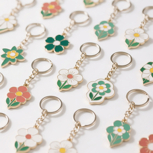 Porte-clés personnalisé en métal émaillé vintage, motif plante, fleur, herbe, doré, à la mode, pour promotion, par le fabricant - Product Image 1