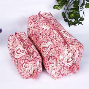 Women Eco-Friendly Cotton Makeup Organizer Bags Custom Floral Print Wash for Bag Travel Portable <b>Storage</b> Quilted Zipper - Product Image 3