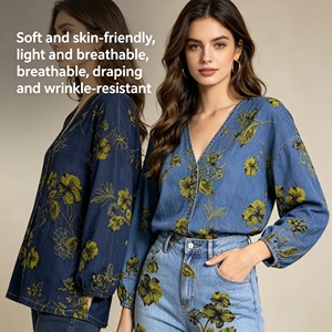 Tela vaquera 100% Lyocell de 4.5oz y 175cm de ancho, estampada con descarga de color, para pantalones de pierna ancha, vestidos y blusas de mujer. - Product Image 3