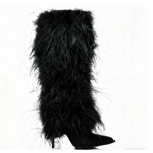 Nhà Máy OEM Ngón Chân Nhọn Over-the-Đầu Gối Mùa Đông Tùy Chỉnh Thiết Kế Cao Gót Lông Khởi Động Phụ Nữ Giày Sang Trọng Bất Đà Điểu Lông Khởi Động - Product Image 4
