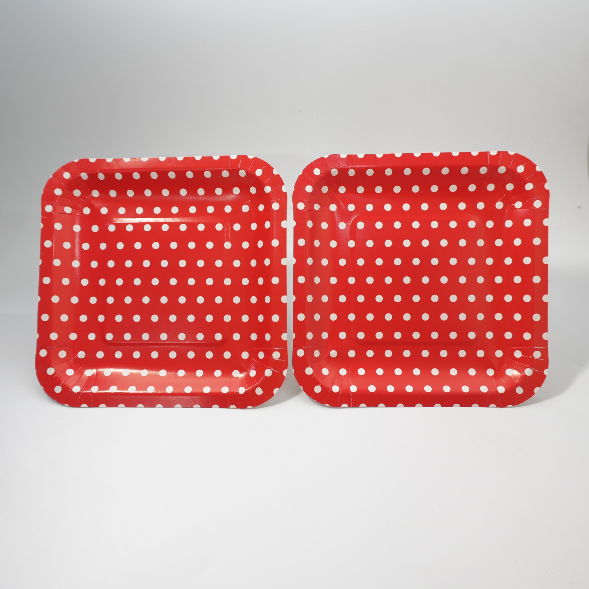 Disposable Square Paperboard Plates and Bowls for Festivals Birthday Parties Food Grade Red Dot Design Foreign Trade Supplies
