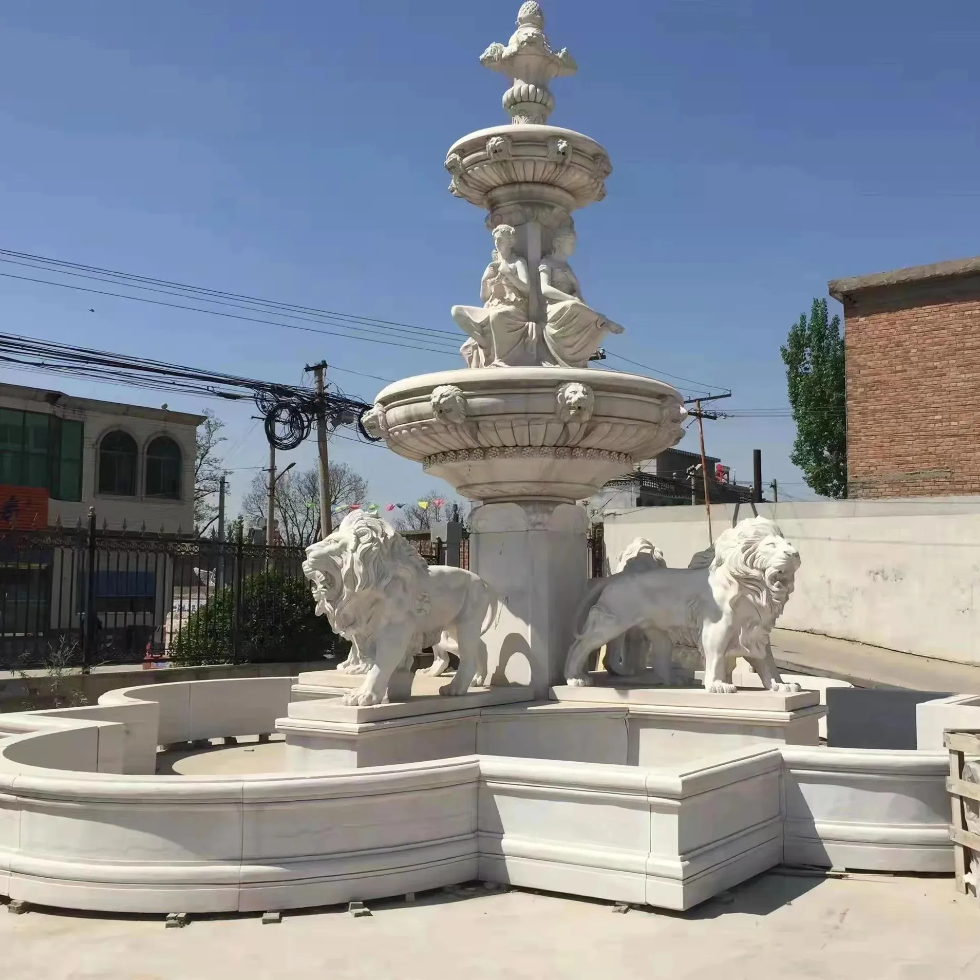 Custom Large Marble Lion Water Fountains Large Custom Made Marble Figure Sculpture Water Fountain for Outdoor