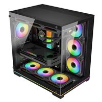 Kamar Kaca Dua Sisi dengan Pemandangan Laut, Lampu Strip RGB Transparan di Seluruh Sisi, Mendukung Desktop Game E-sports Vertikal Berpendingin Air 360 Derajat
