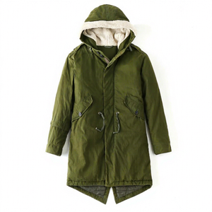 Parka d'hiver longue à capuche en toile pour homme - Légère, toucher doux, coupe-vent, confortable pour le streetwear décontracté - Product Image 1