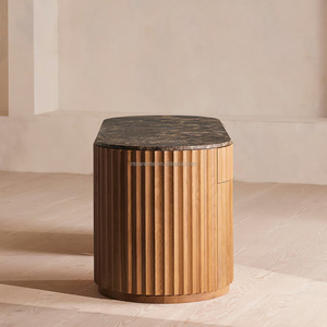 Escritorio Escultural de Roble Acanalado con Tapa de Mármol Natural, <span class=keywords><strong>Mesa</strong></span> de Oficina de 2 Cajones y 2 Puertas, Lujo para Proyectos de Interiores de Penthouse - Product Image 4
