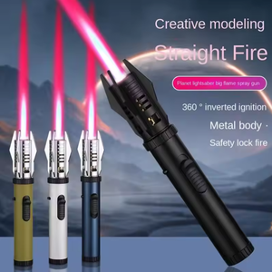 KL-002 Powerful Red Flame Zinc Alloy Torch Lighter Adjustable Rotatable Jet Flame Long <b>Pen</b> Refillable Eco-Friendly for Camping - Product Image 1