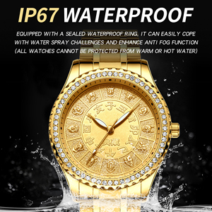 <span class=keywords><strong>Montre</strong></span> pour <span class=keywords><strong>homme</strong></span> FNGEEN, cadran serti de diamants plaqué or, 12 signes du zodiaque, bracelet en acier inoxydable, étanche, design Dragon Phoenix - Product Image 4