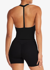 Women Deep V Neck T-Strap <b>Back</b> Tank <b>Top</b> Built In Padded Slim Stretch Sleeveless Yoga Crop <b>Top</b> <b>Low</b> Impact Pilates Workout Vest - Product Image 4