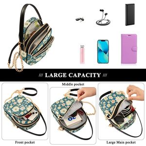 Teal Daisy Floral Mini Crossbody Bag for Women, Triple Zipper Quilted Phone <b>Purse</b> Fits 6.8" Smartphone, Detachable Chain Strap C - Product Image 5