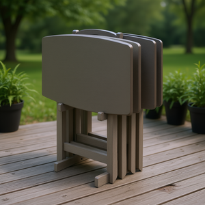 Juego de Mesa para Aperitivos Dorian de 5 Piezas, Color Gris Ostra, Apilable, Muebles de Patio para Exteriores, Madera Sólida, Diseño Contemporáneo - Product Image 2