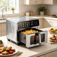 Friteuse à air numérique en acier inoxydable avec écran tactile, fenêtre visible, grill sans huile, design carré, économe en énergie pour usage domestique