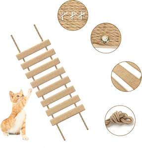 Échelle pour chat multifonctionnelle moderne en bambou écologique, structure d'escalade DIY avec pont en corde de sisal, pour intérieur et extérieur - Product Image 1