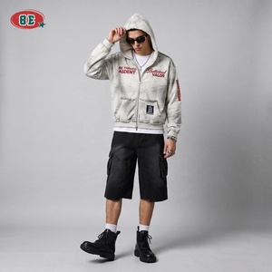 Sudadera con capucha y cremallera para hombre, con dobladillo sin rematar, 400GSM, blanco vintage con lavado en aerosol, logotipo personalizado, corte holgado, peso pesado, estilo streetwear, otoño, OEM - Product Image 2
